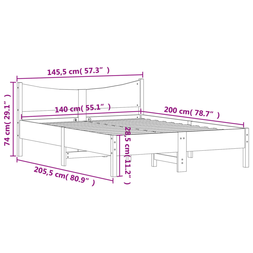 sengeramme uden madras 140x200 cm massivt fyrretræ hvid