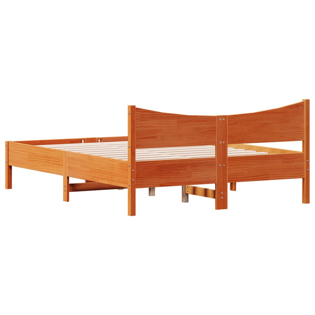 sengeramme uden madras 135x190 cm massivt fyrretræ brun