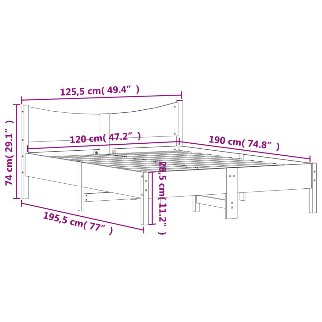 sengeramme uden madras 120x190 cm massivt fyrretræ hvid