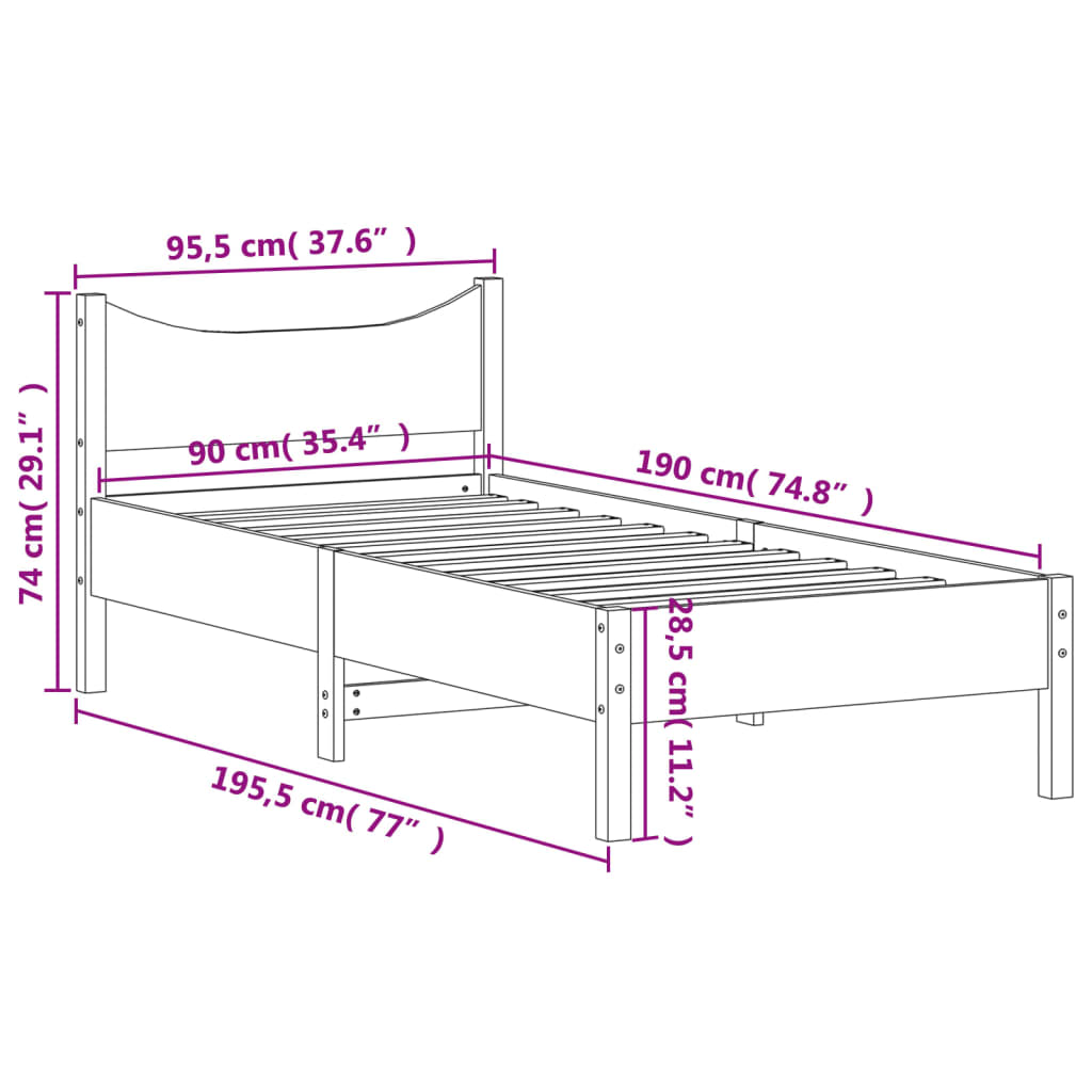 sengeramme uden madras 90x190 cm massivt fyrretræ gyldenbrun