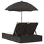 dobbelt loungesofa med hynder og parasol polyrattan sort