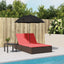 dobbelt loungesofa med hynder og parasol polyrattan brun