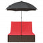 dobbelt loungesofa med hynder og parasol polyrattan brun