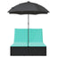 dobbelt loungesofa med hynder og parasol polyrattan sort