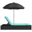 dobbelt loungesofa med hynder og parasol polyrattan sort
