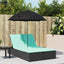 dobbelt loungesofa med hynder og parasol polyrattan sort