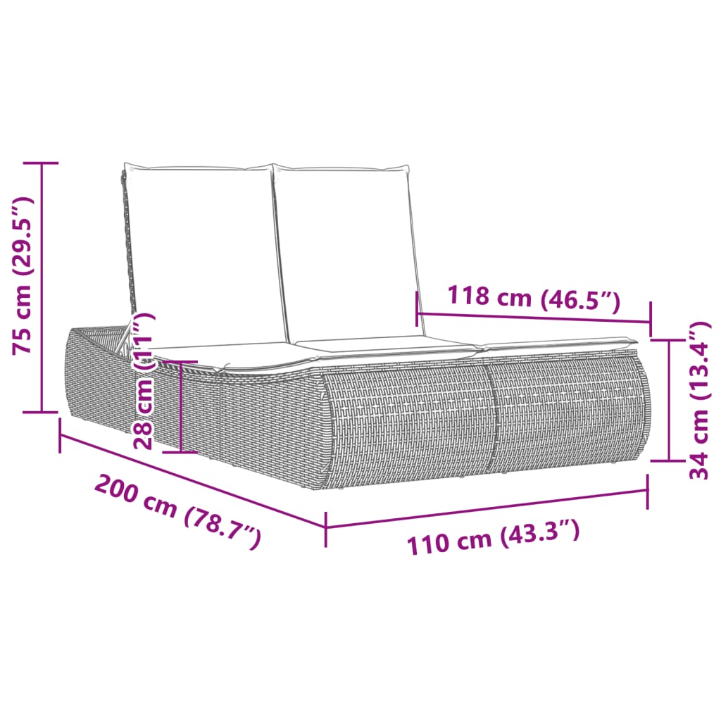 dobbelt loungesofa med hynder polyrattan sort