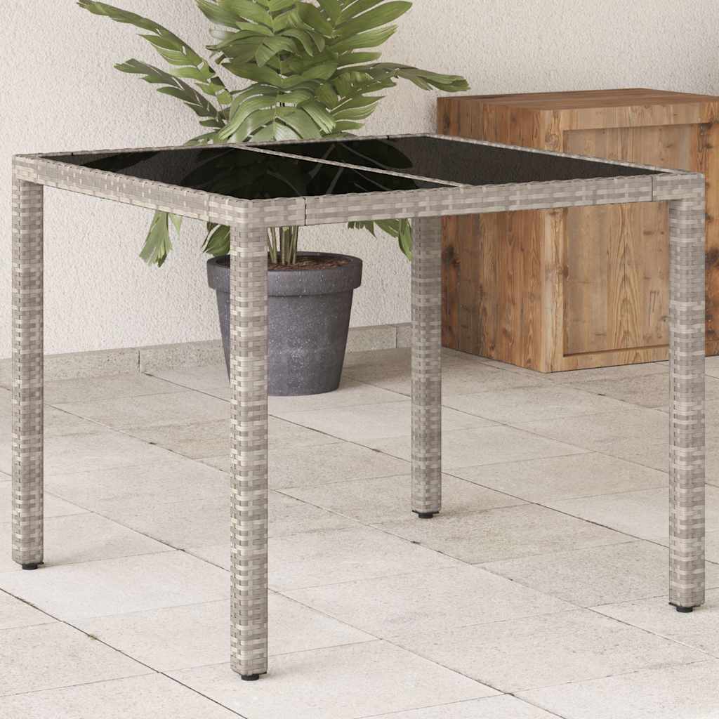havebord med glastop 90x90x75 cm polyrattan lysegrå billede