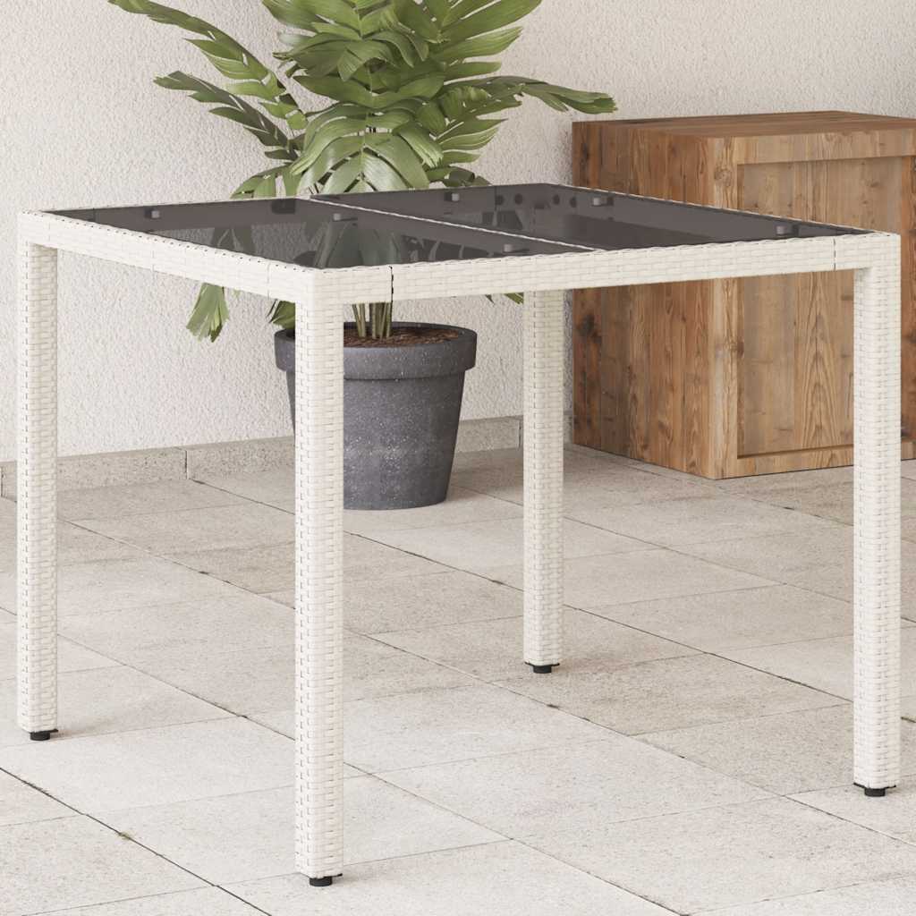havebord med glastop 90x90x75 cm polyrattan hvid billede