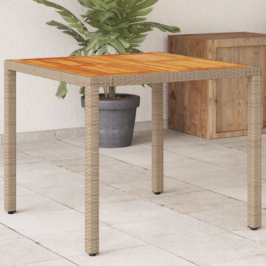 havebord 90x90x75 cm polyrattan og akacietræ beige billede