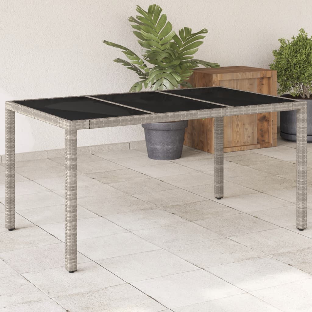 havebord med glastop 150x90x75 cm polyrattan lysegrå billede