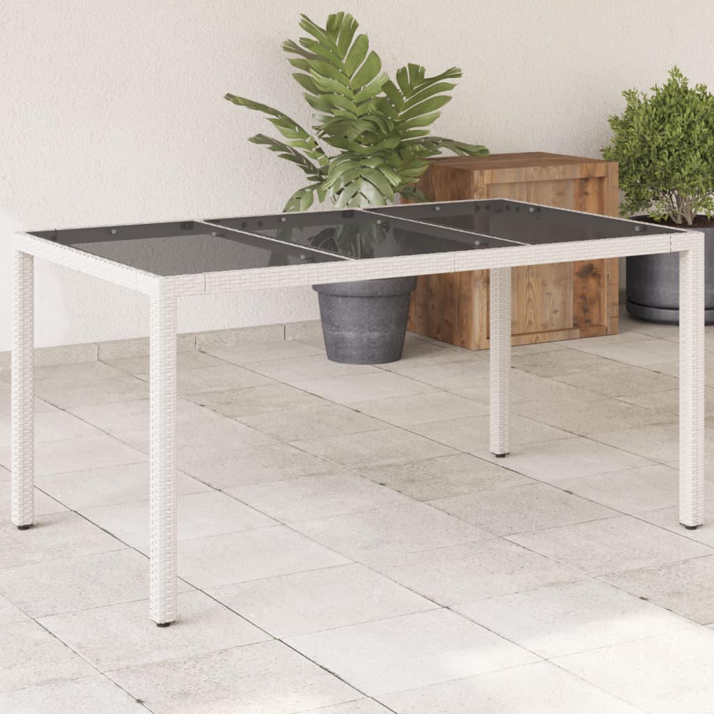 havebord med glastop 150x90x75 cm polyrattan hvid billede
