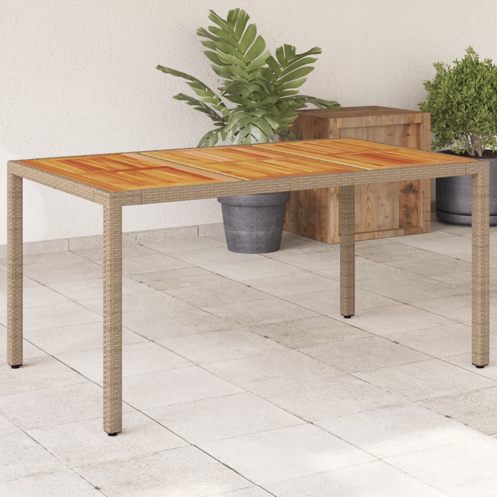 havebord 150x90x75 cm polyrattan og massivt akacietræ beige billede