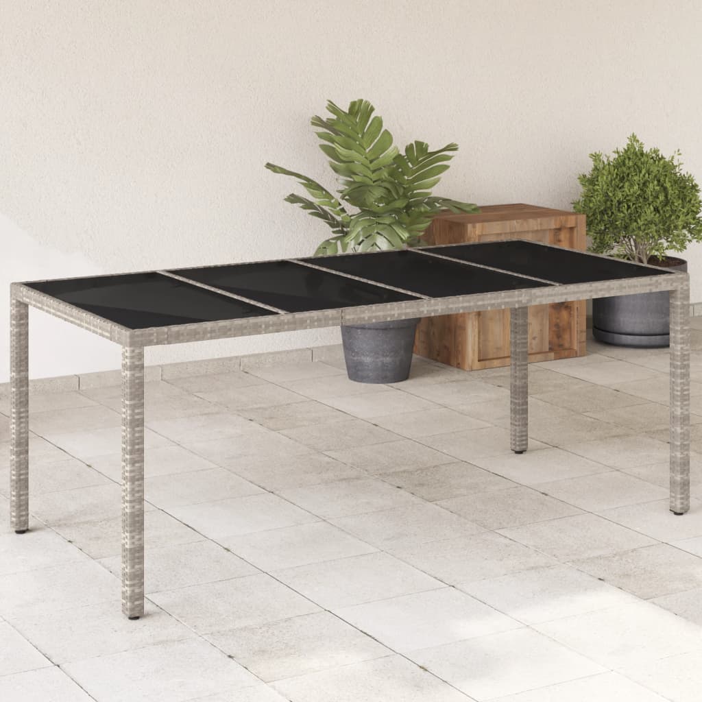 havebord med glastop 190x90x75 cm polyrattan lysegrå billede