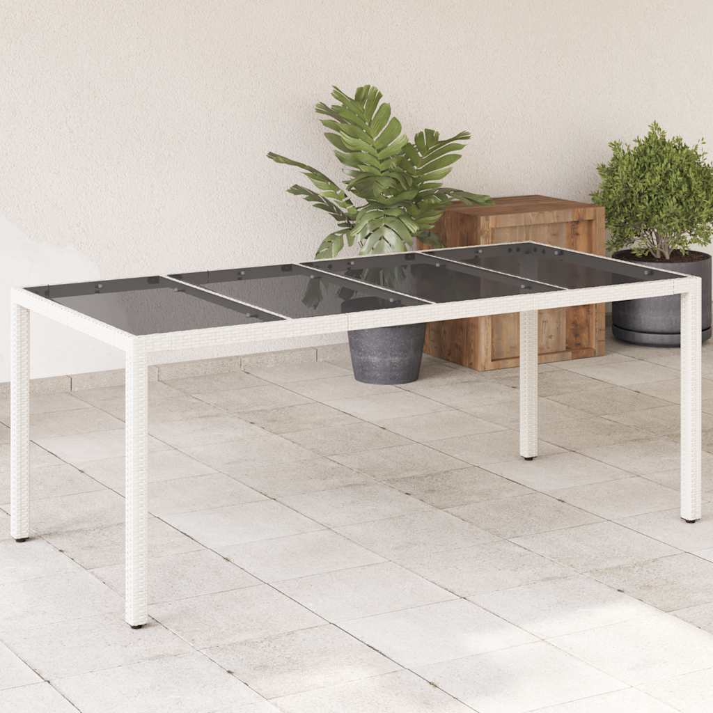 havebord med glastop 190x90x75 cm polyrattan hvid billede