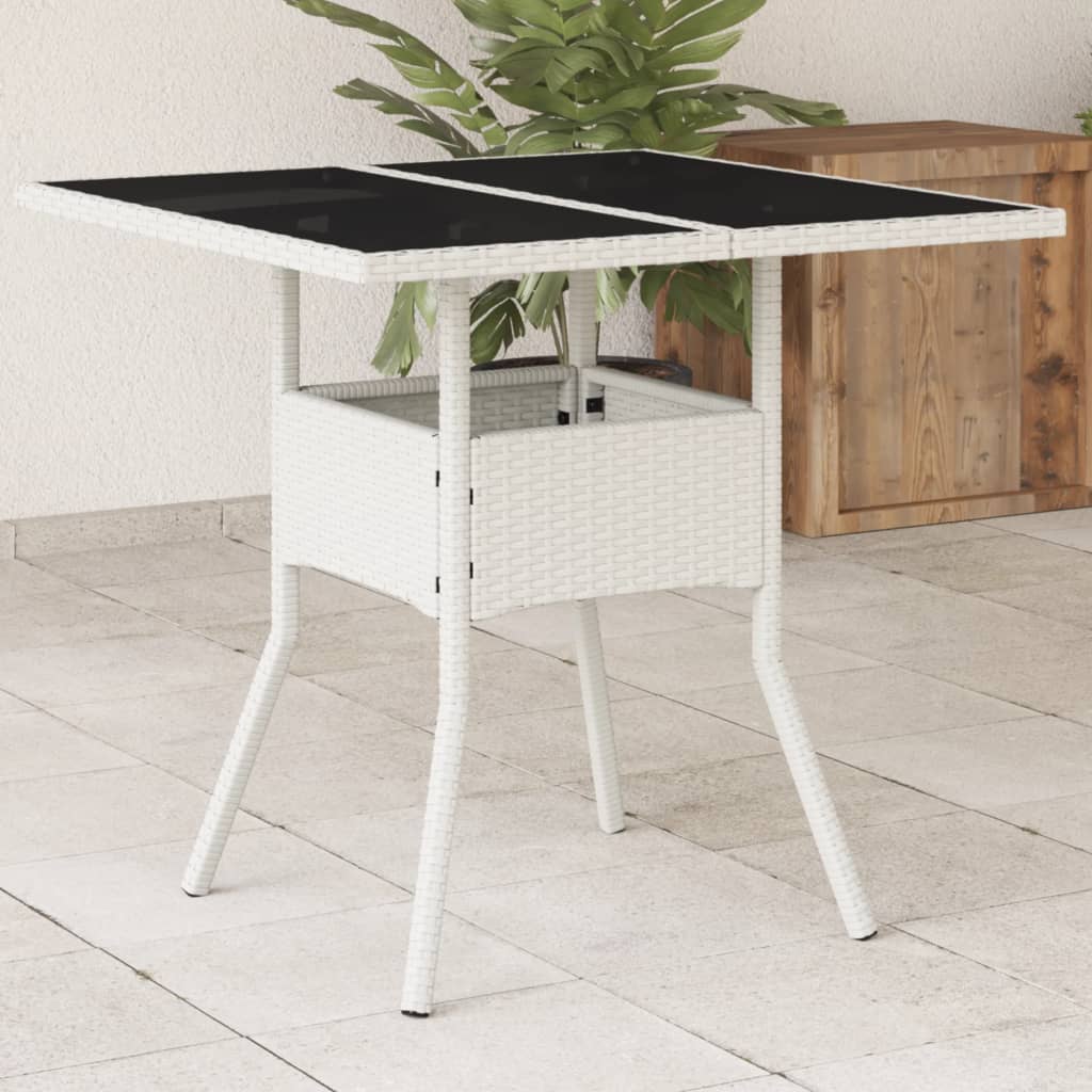 havebord med glastop 80x80x75 cm polyrattan hvid billede