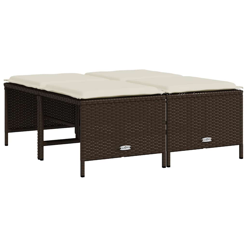 haveskamler 4 stk. med hynder polyrattan brun