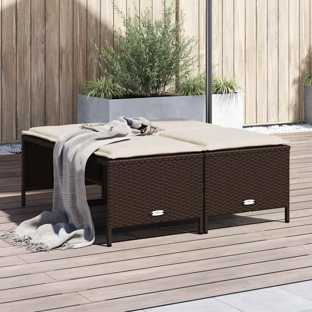 haveskamler 4 stk. med hynder polyrattan brun billede