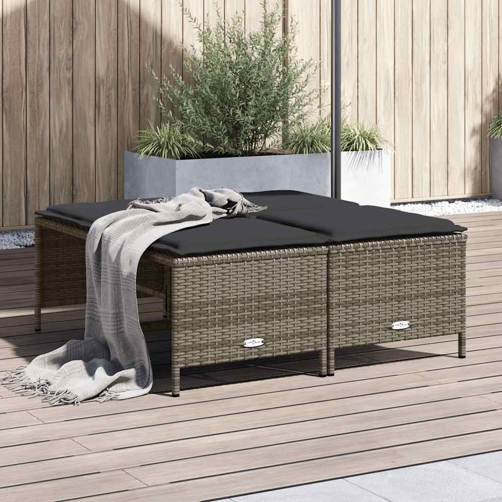 haveskamler 4 stk. med hynder polyrattan grå billede