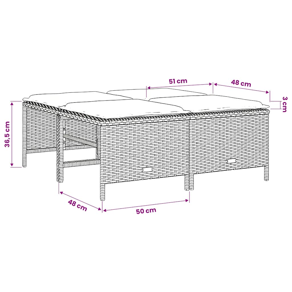 haveskamler 4 stk. med hynder polyrattan beige
