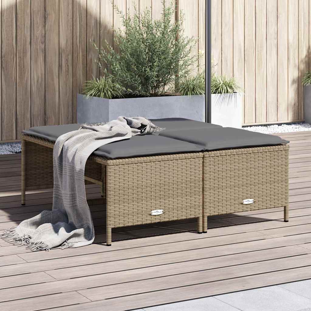 haveskamler 4 stk. med hynder polyrattan beige billede