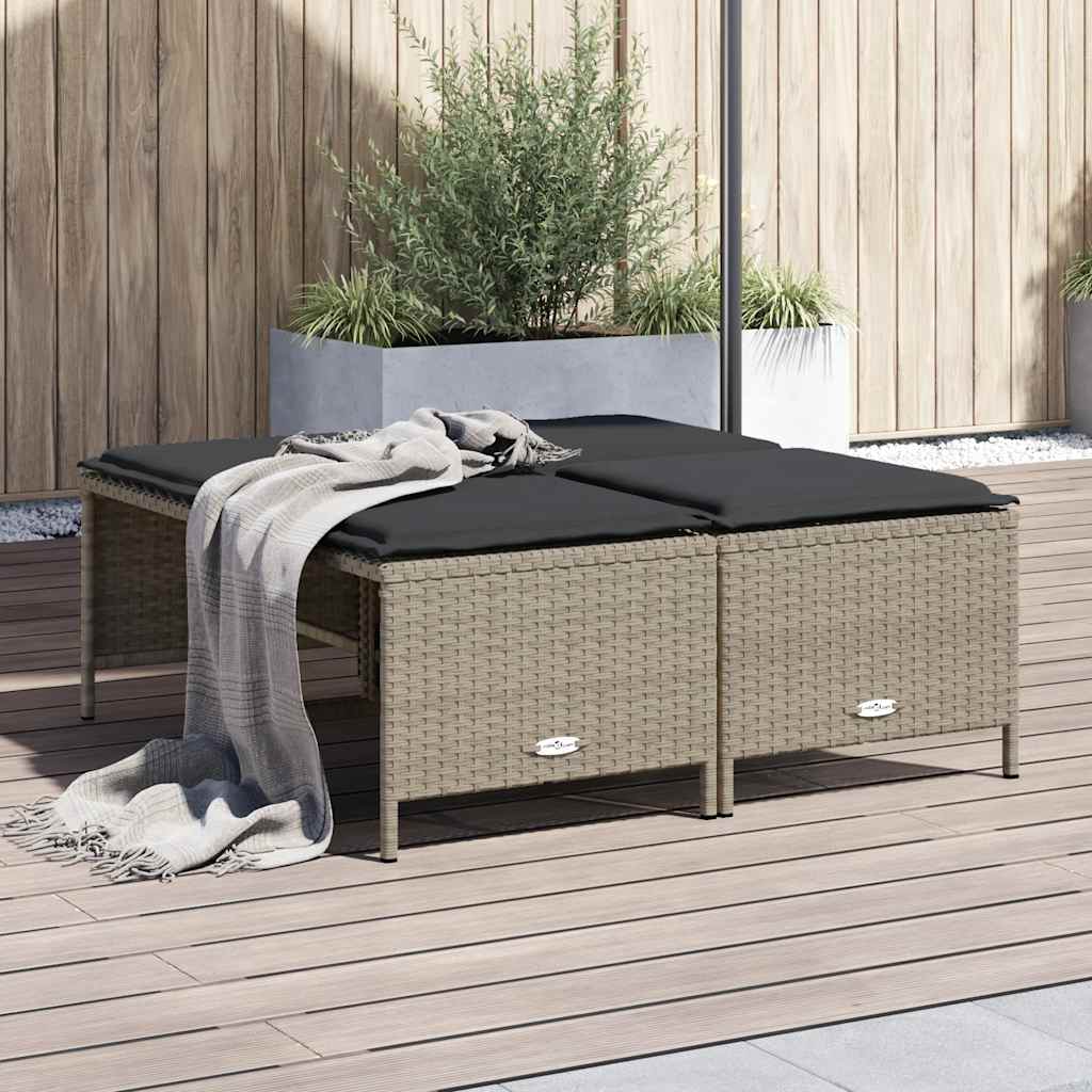 haveskamler 4 stk. med hynder polyrattan lysegrå billede