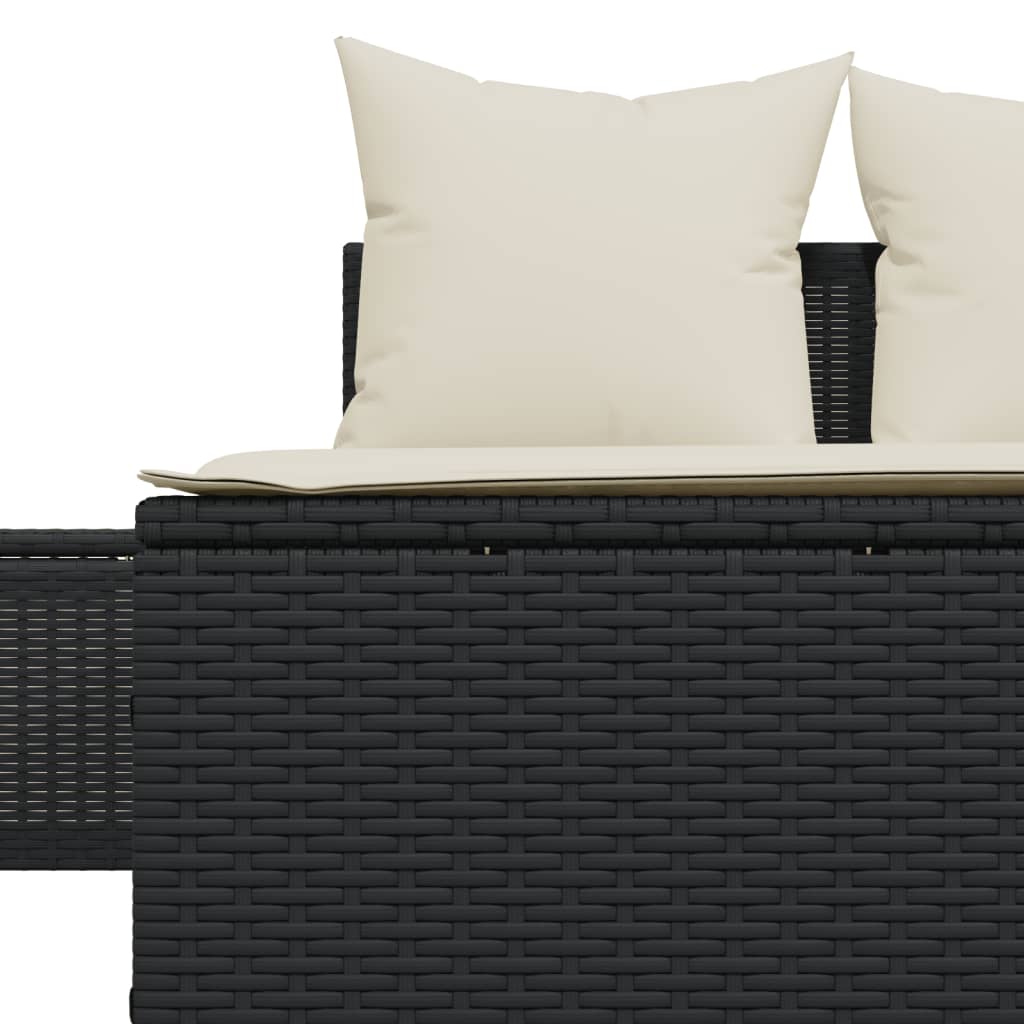 dobbelt loungesofa med hynder polyrattan sort
