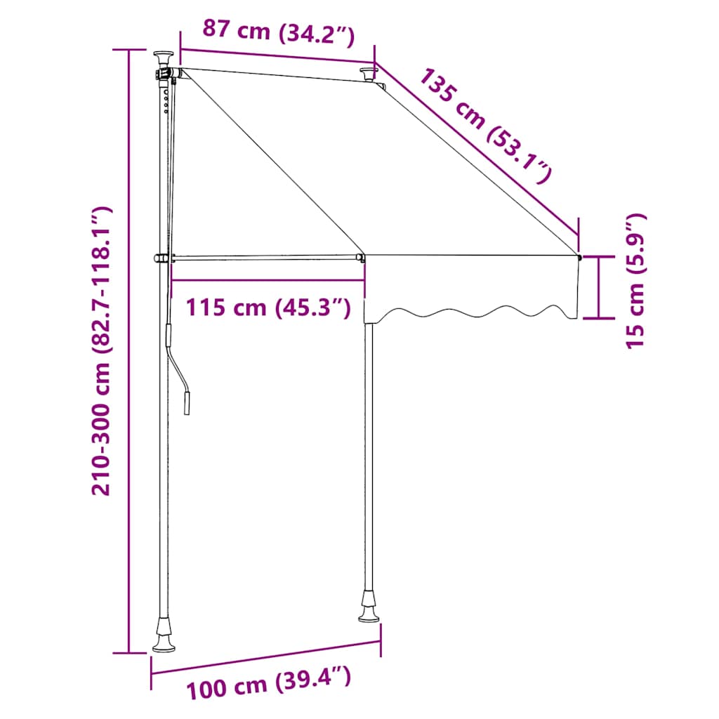 markise 100x150 cm sammenrullelig stof og stål cremefarvet