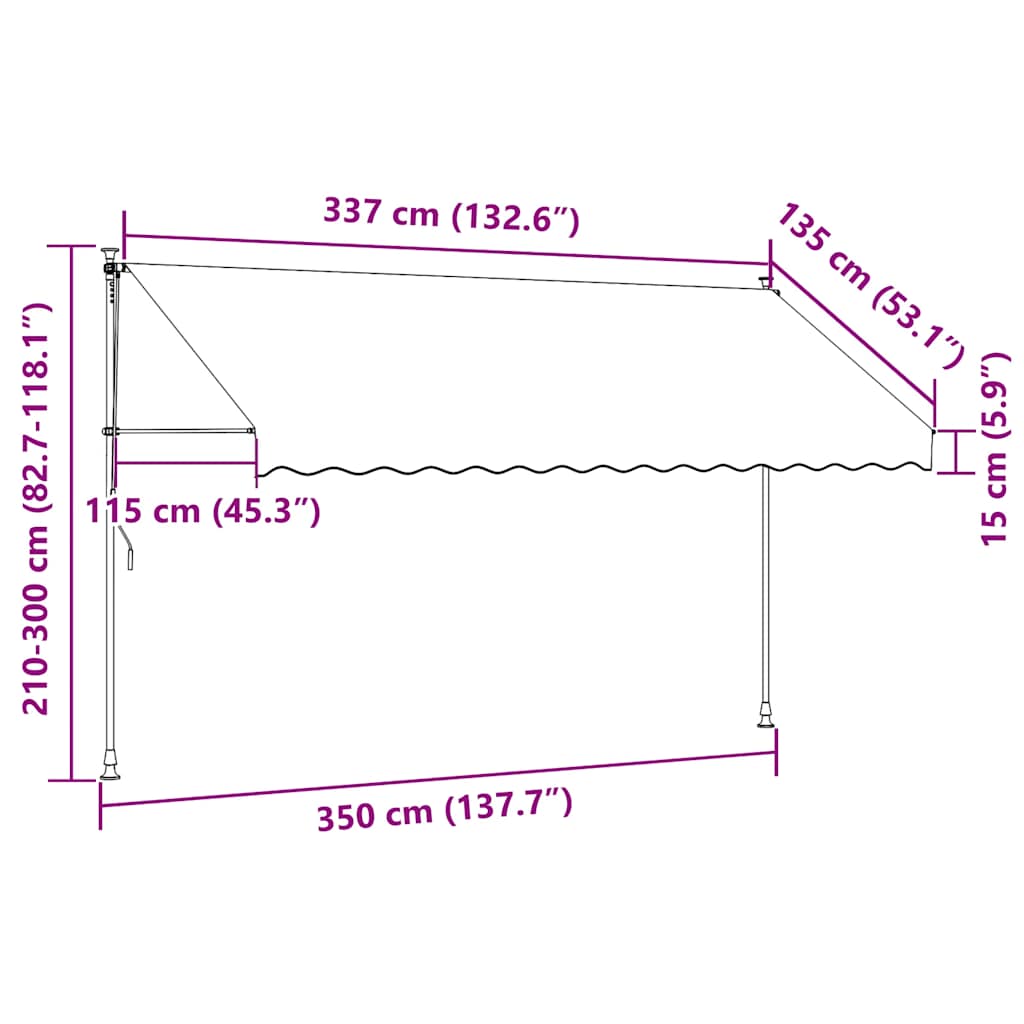 markise 350x150 cm sammenrullelig stof og stål cremefarvet
