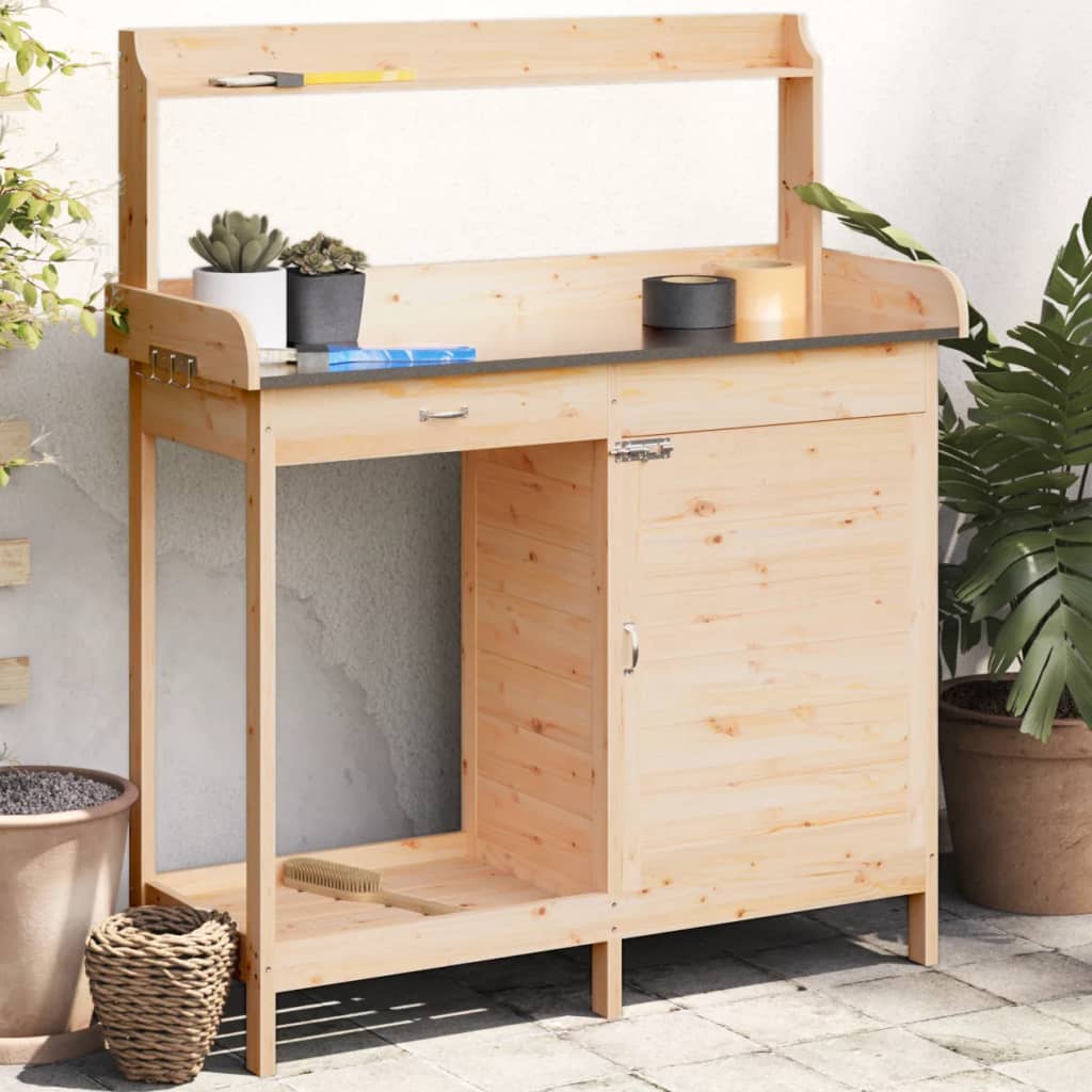 pottebænk med skab 110,5x45x124,5 cm massivt grantræ billede