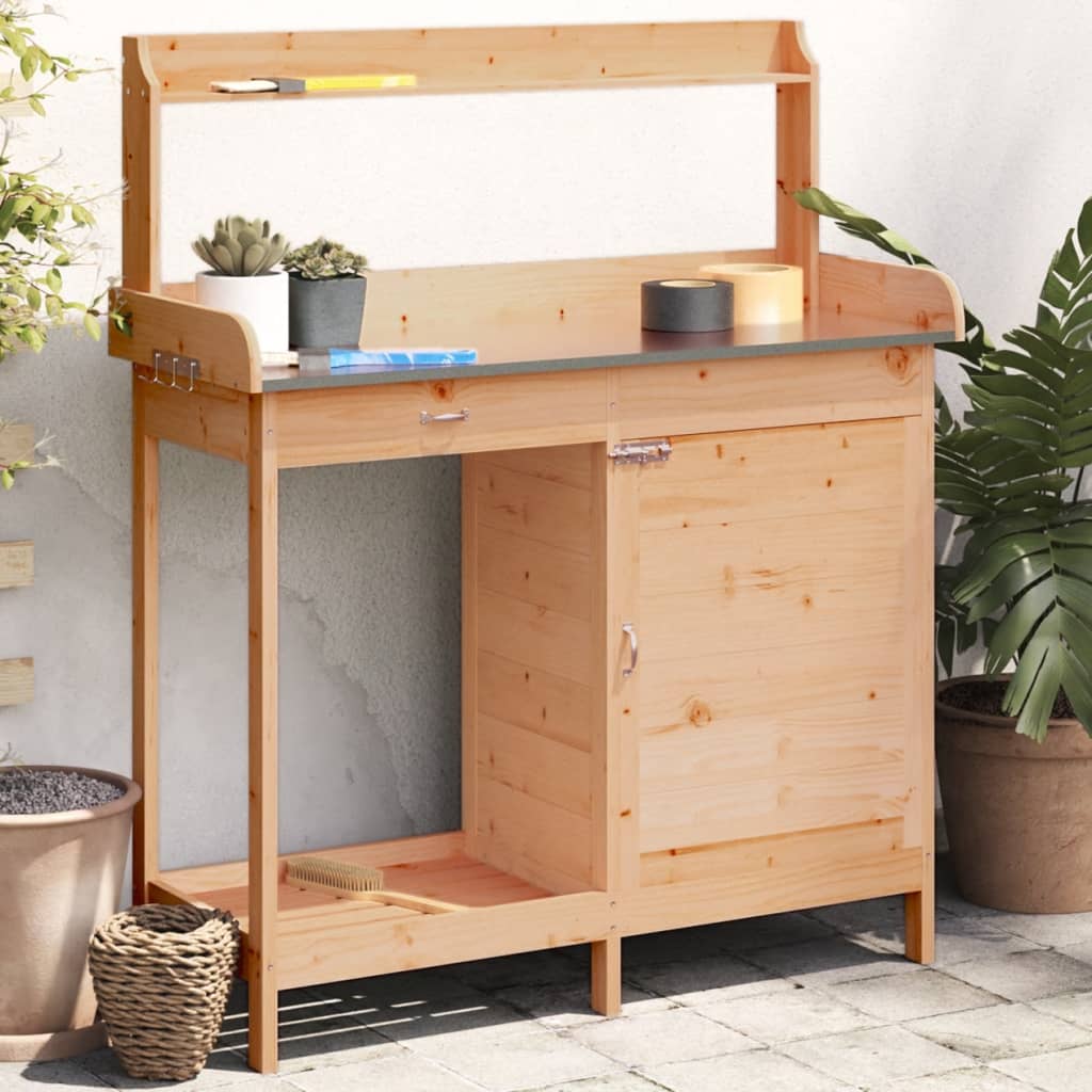 pottebænk med skab 110,5x45x124,5 cm massivt grantræ brun billede