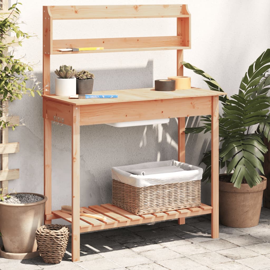 pottebænk med vask 147,5x44x139,5 cm massivt grantræ brun billede