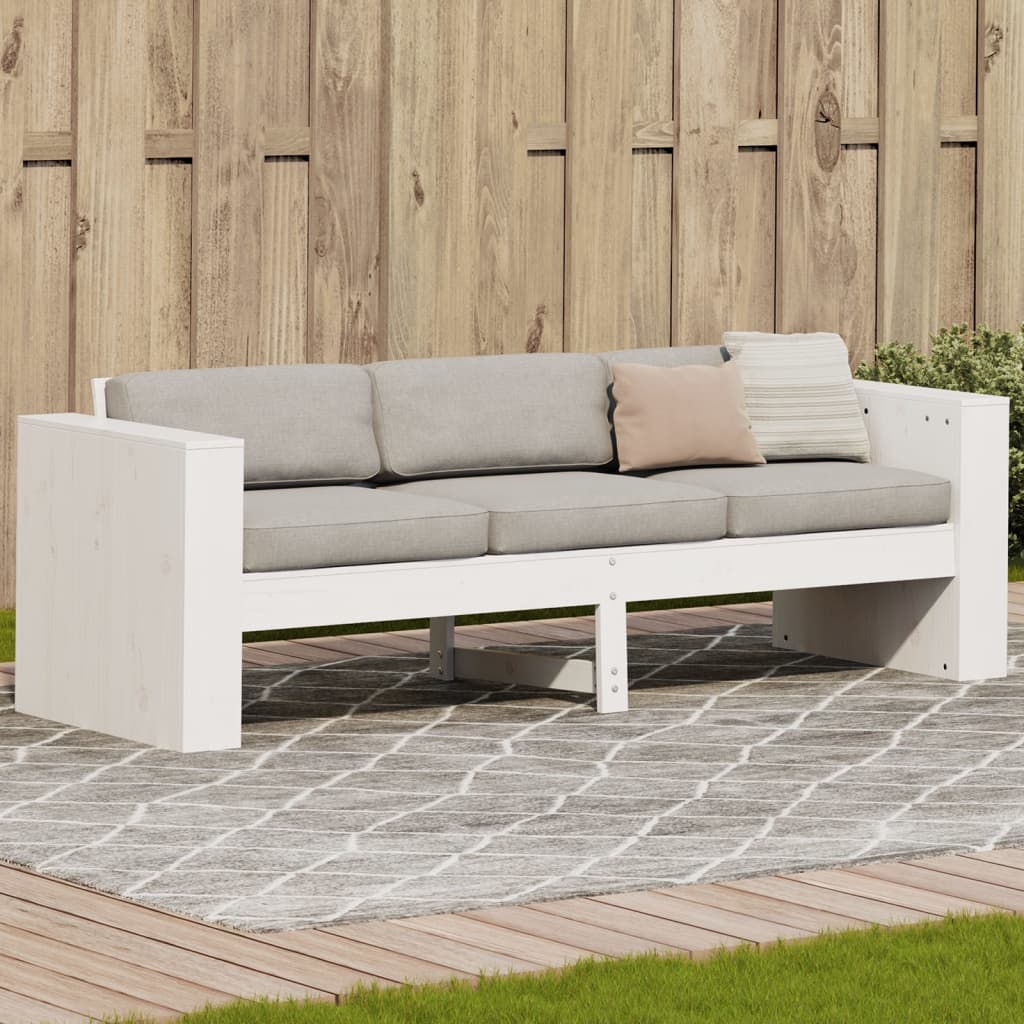 3-personers havesofa 189x60x62 cm massivt fyrretræ hvid billede