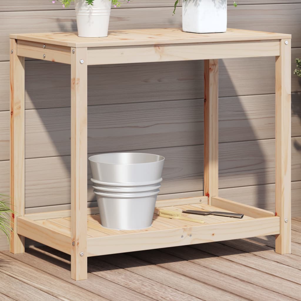 plantebord med hylde 82,5x50x75 cm massivt fyrretræ billede