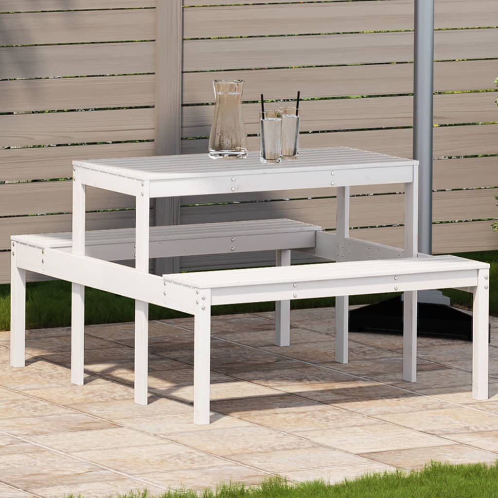 picnicbord 110x134x75 cm massivt fyrretræ hvid billede