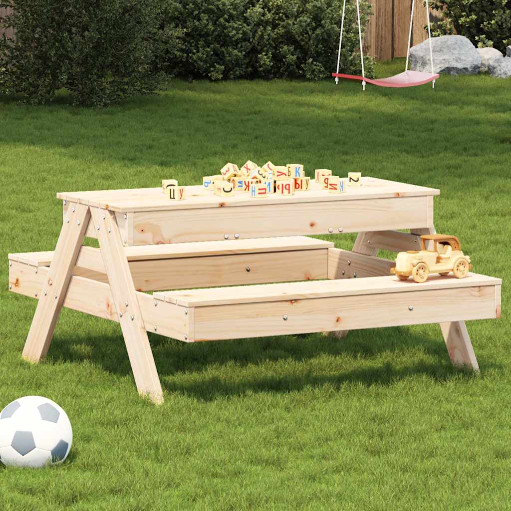 picnicbord med sandkasse til børn massivt fyrretræ