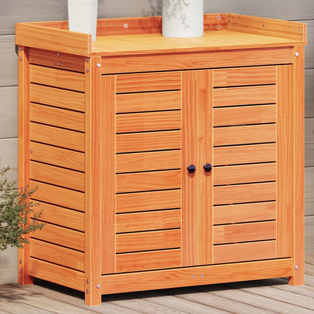 plantebord med hylder 82,5x50x86,5 cm massivt fyrretræ brun billede