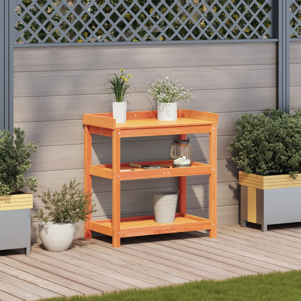 plantebord med hylder 82,5x45x86,5 cm massivt fyrretræ brun