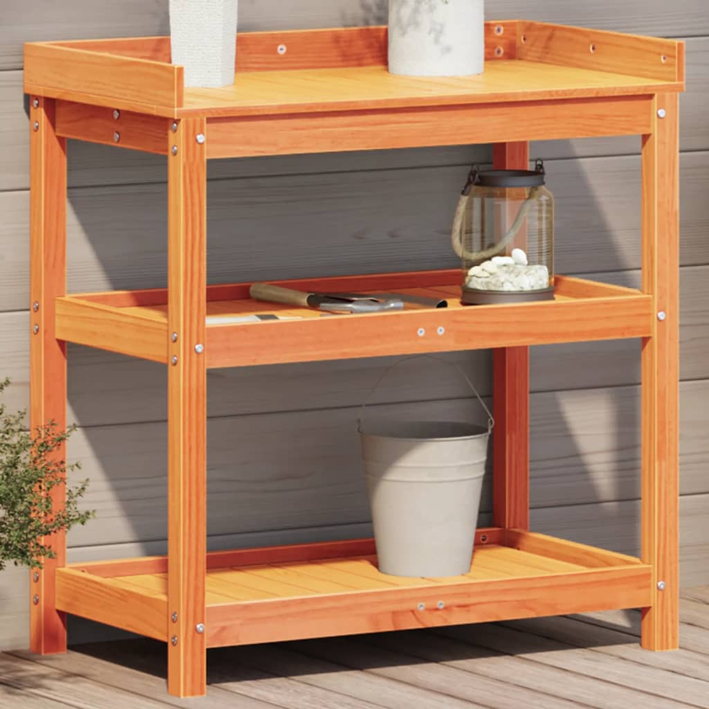 plantebord med hylder 82,5x45x86,5 cm massivt fyrretræ brun