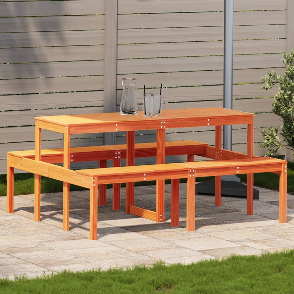 picnicbord 160x134x75 cm massivt fyrretræ gyldenbrun billede