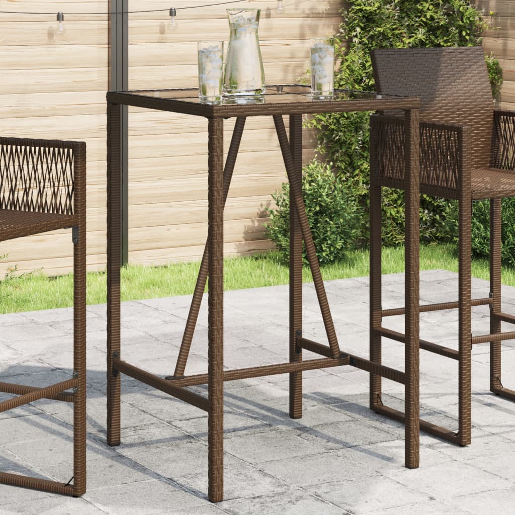 barbord til haven 70x70x110 cm polyrattan brun billede