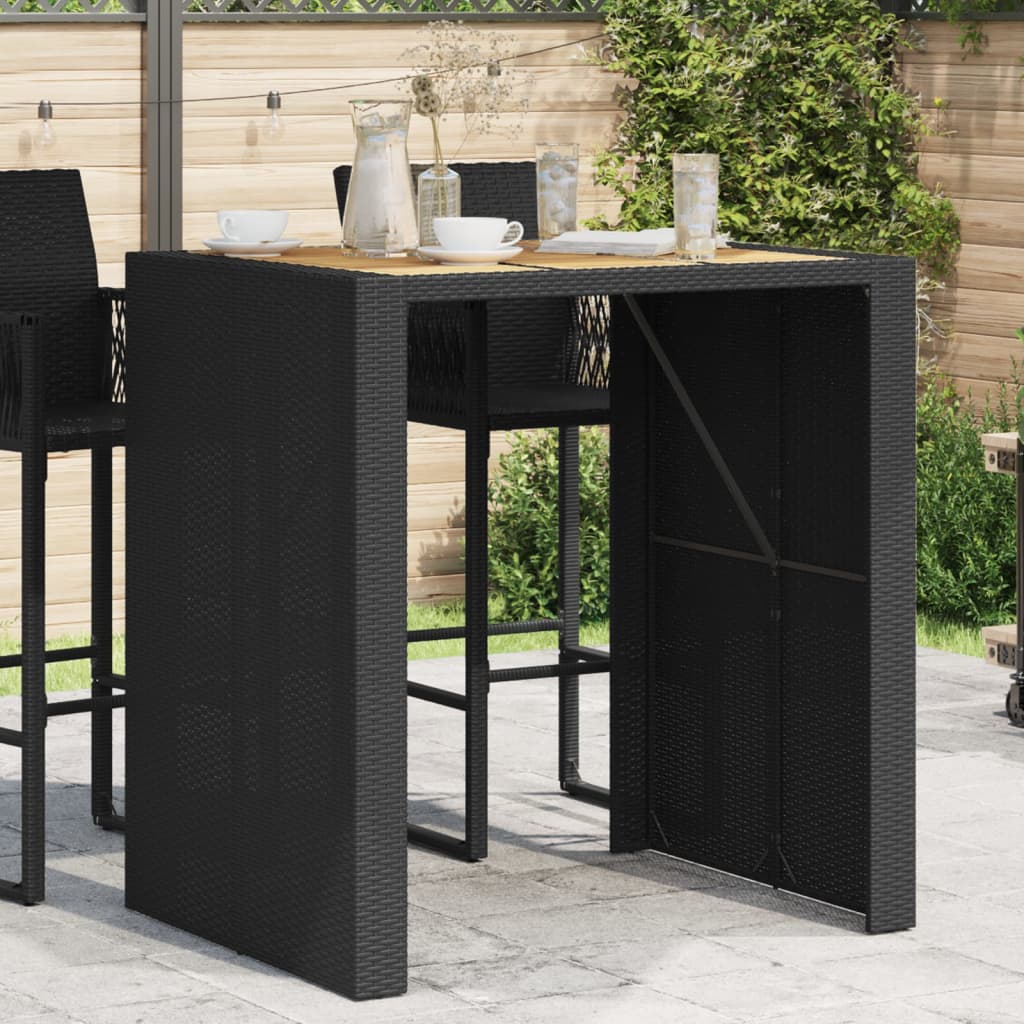 Barbord til haven 105 × 80 × 110 cm - akacietop og sort polyrattan