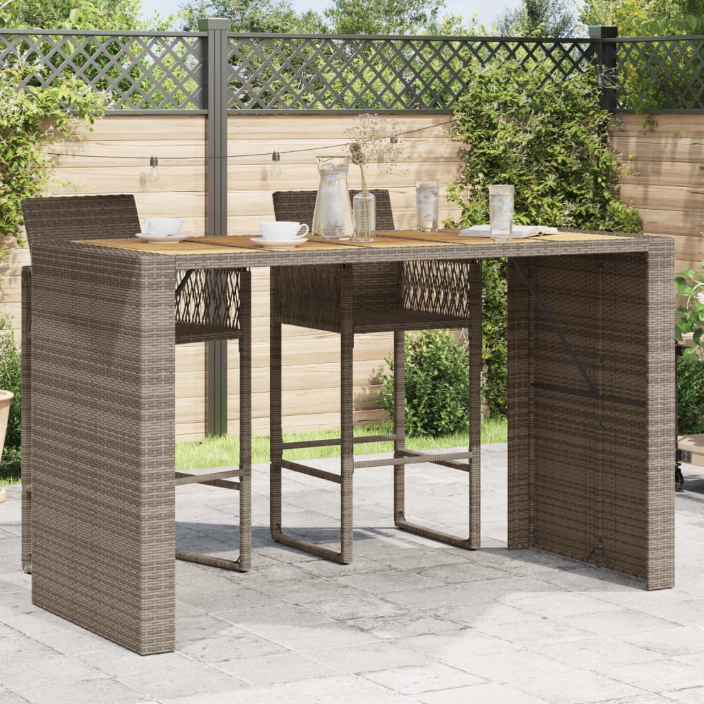 barbord til haven 185x80x110 cm akacietop polyrattan grå billede