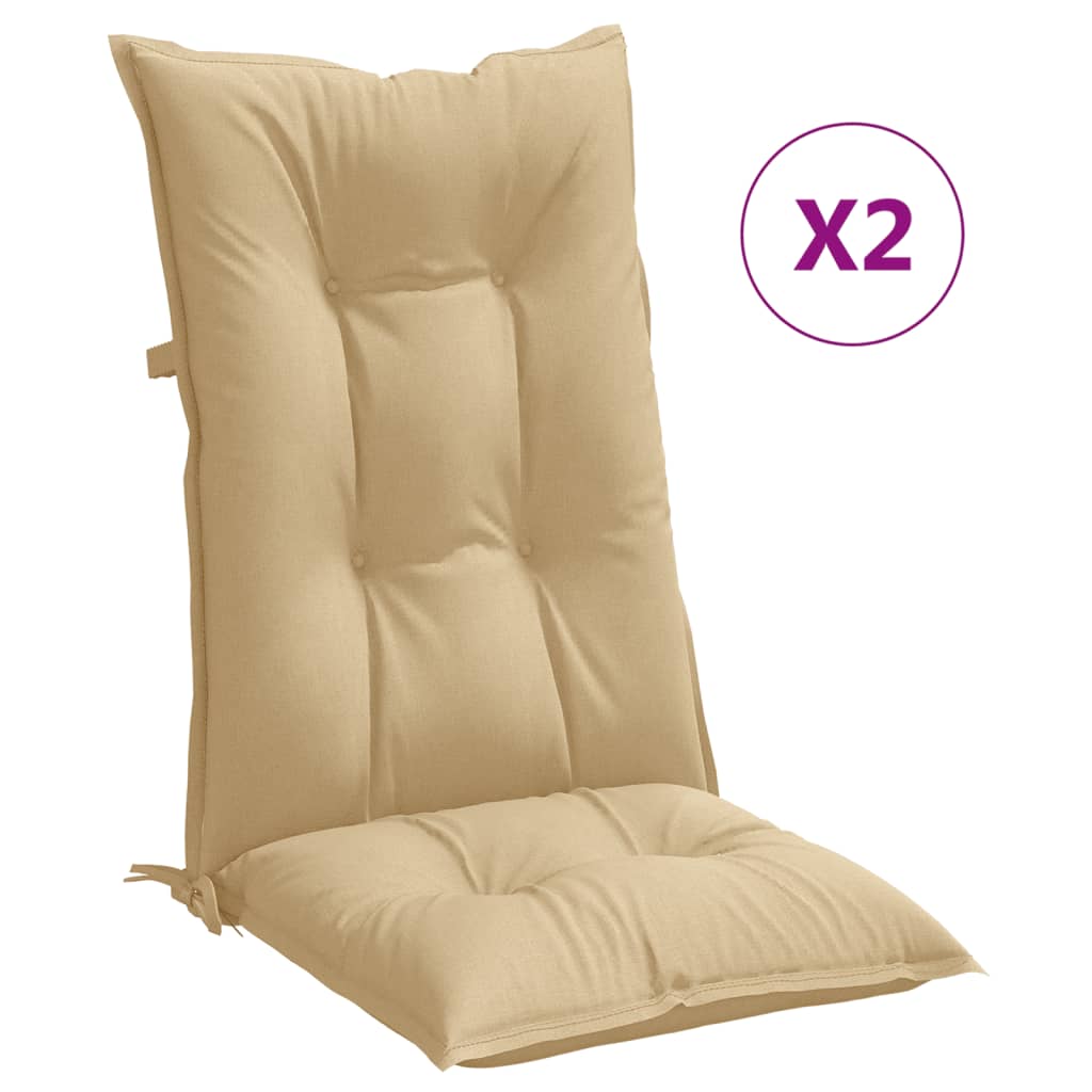 stolehynder med høj ryg 2 stk. 120x50x7 cm stof beige