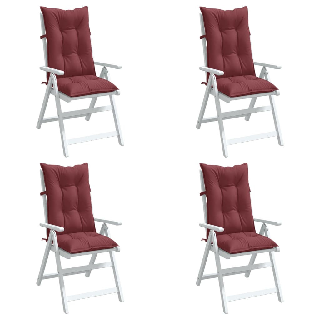 stolehynder med høj ryg 4 stk. 120x50x7 cm stof vinrød