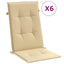 stolehynder med høj ryg 6 stk. 120x50x7 cm stof beige