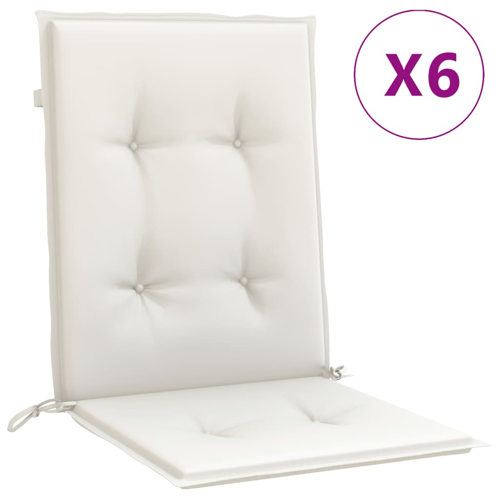 stolehynder med lav ryg 6 stk. 100x50x4 cm stof cremefarvet