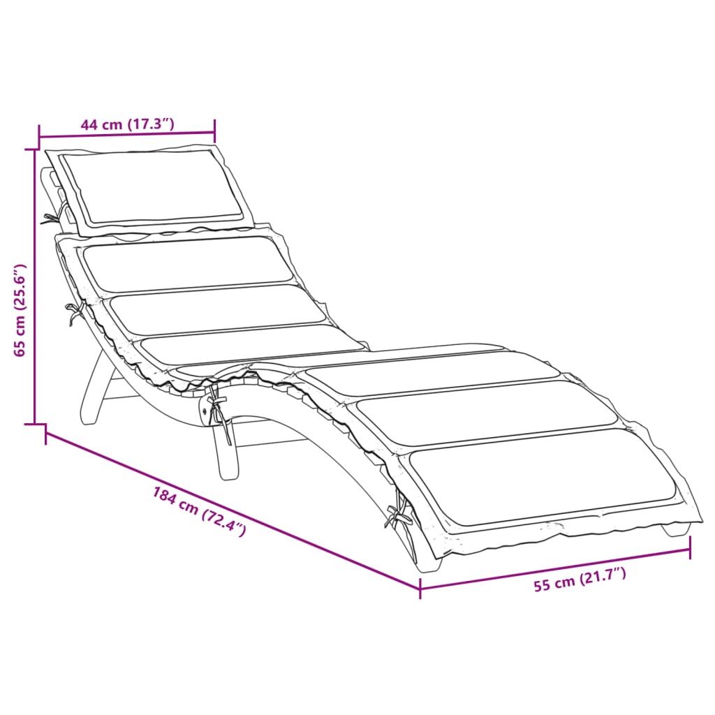 | Liggestol | med pude beige 55 x 184 x 64cm Massivt Akacietræ