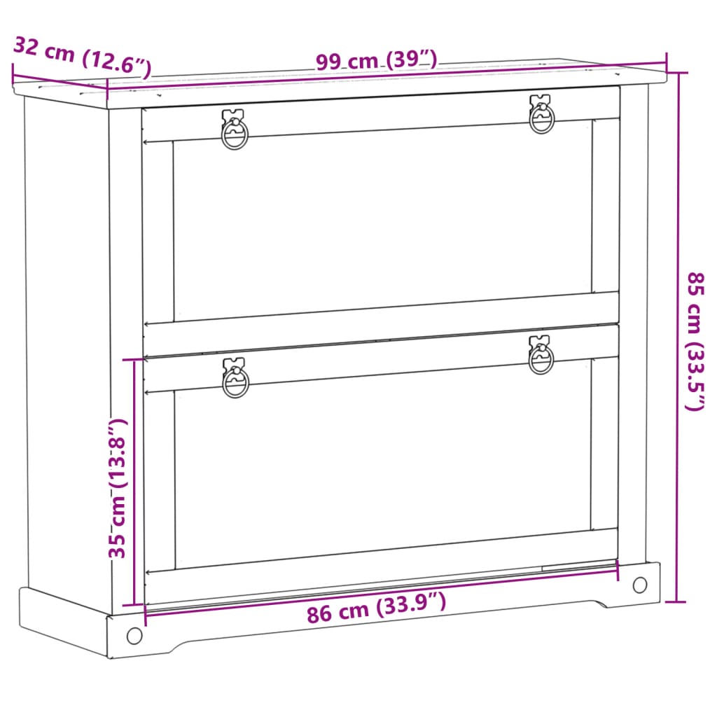 skoskab Corona 99x32x85 cm massivt fyrretræ