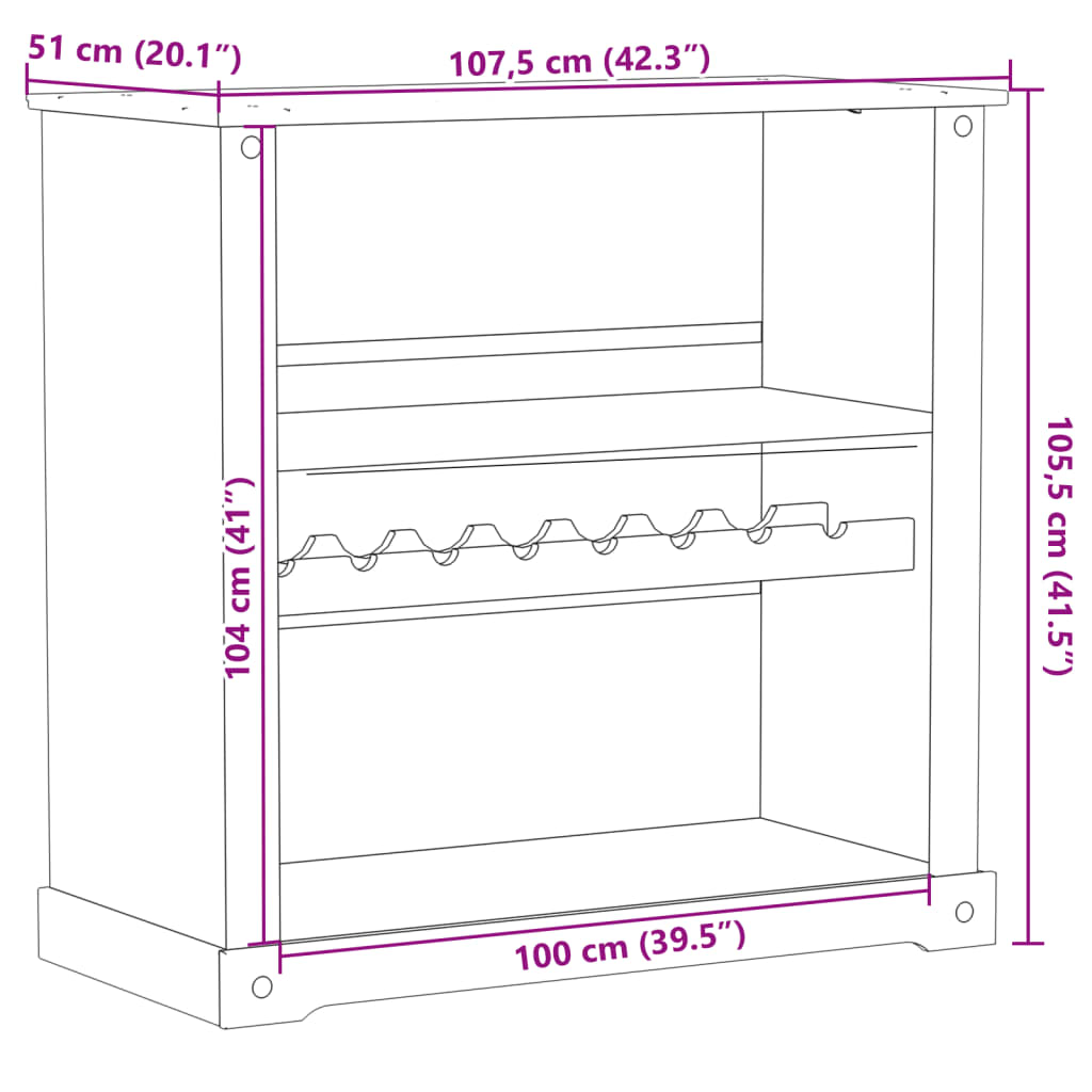 vinskab Corona 107,5x51x105,5 cm massivt fyrretræ